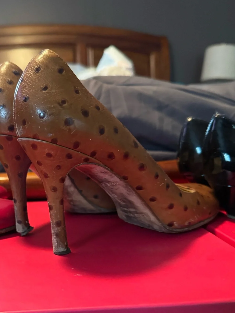 Kate Spade Brown ostrich print  Leather High Heel Pumps - Women's Dress Heels